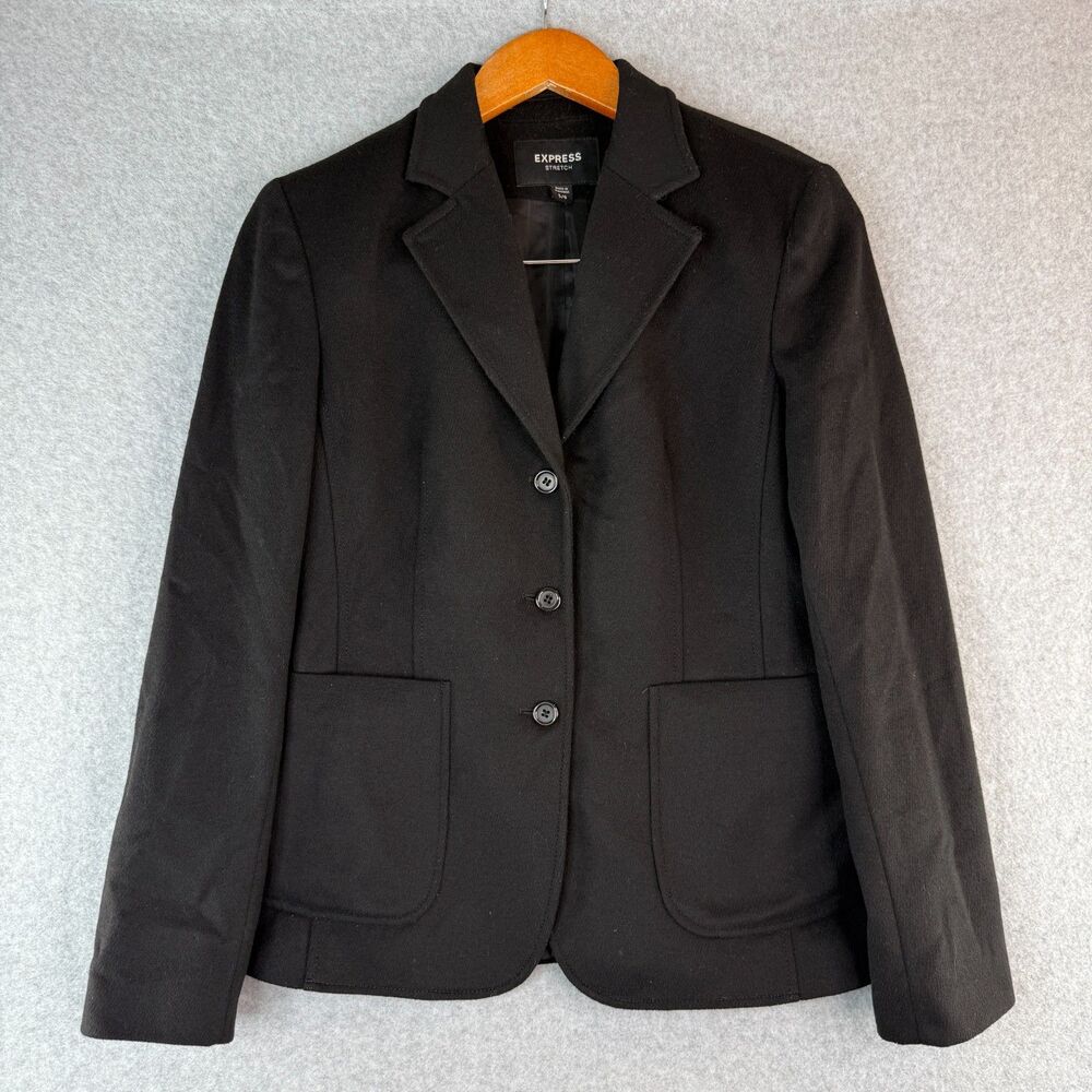 Express Black Wool Button Up Long Sleeve Blazer 5/6 Preppy Minimalist Elegant